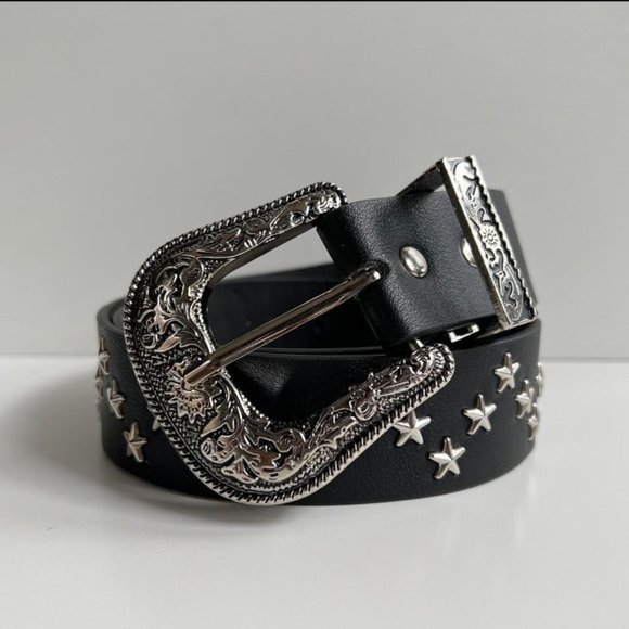 Vintage Black American Western Cowboy Boho Star-studded Belt - Picture 1 of 8